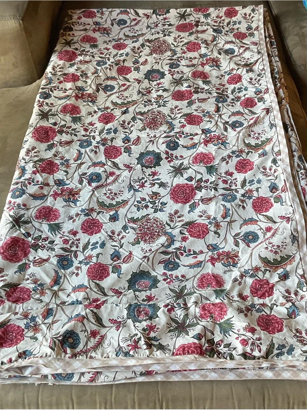 POTTERY BARN Amelie Floral with Gingham Borders Duvet Cover QUEEN 92x88”
